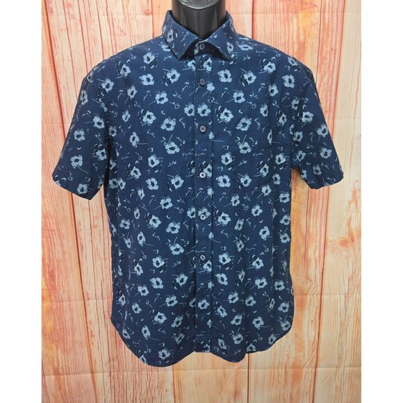 UNTUCKit Medium Floral Print Mens Short Sleeve Shirt  Navy Blue - Picture 1 of 5